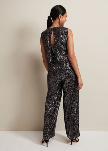 Phase Eight Petite Aubrey Sequin Wide Leg Jumpsuit Grey Canada | OUHKSR-086